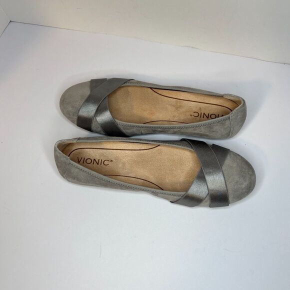Vionic Gray Strappy Slip On Ballet Shoes Womens Designer Comfort - Picture 6 of 6